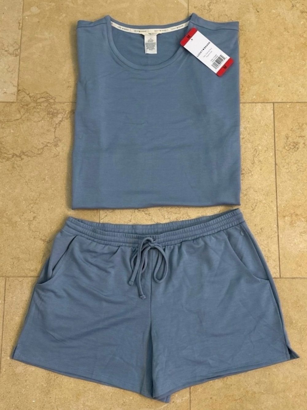 Lucky Brand Soft Slate Blue Crewneck Tee / Shorts Set - Size Medium (NWT)